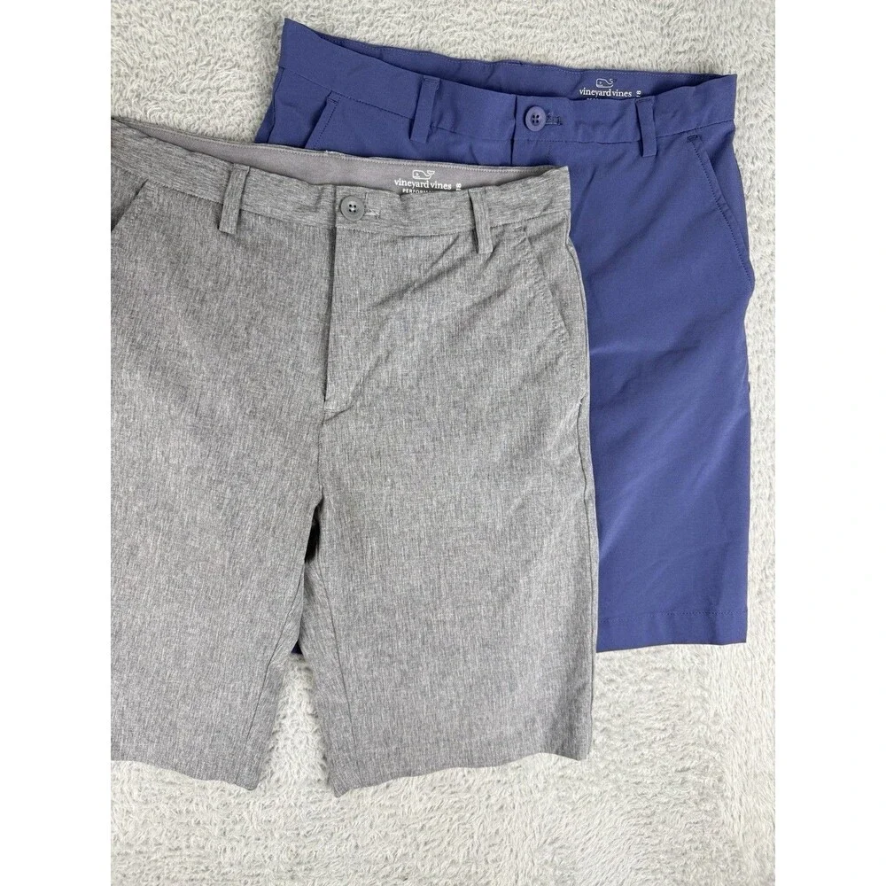 Lot 2 Vineyard Vines Performance Shorts Boys Size  18 Blue And Gray Adjustable